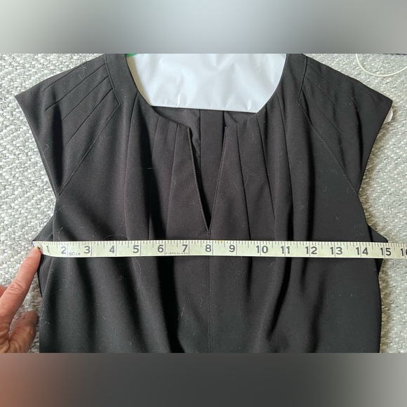 Calvin Klein sheath dress with gold accents and shallow V-neck front. - Picture 7 of 7